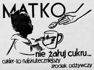 Plakat z PRL, Matko nie żałuj cukry, produkty zakazane na diecie